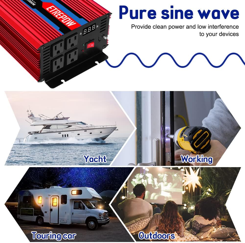 1000 Watt Pure Sine Wave Power Inverter 12V DC to 110V AC N90856