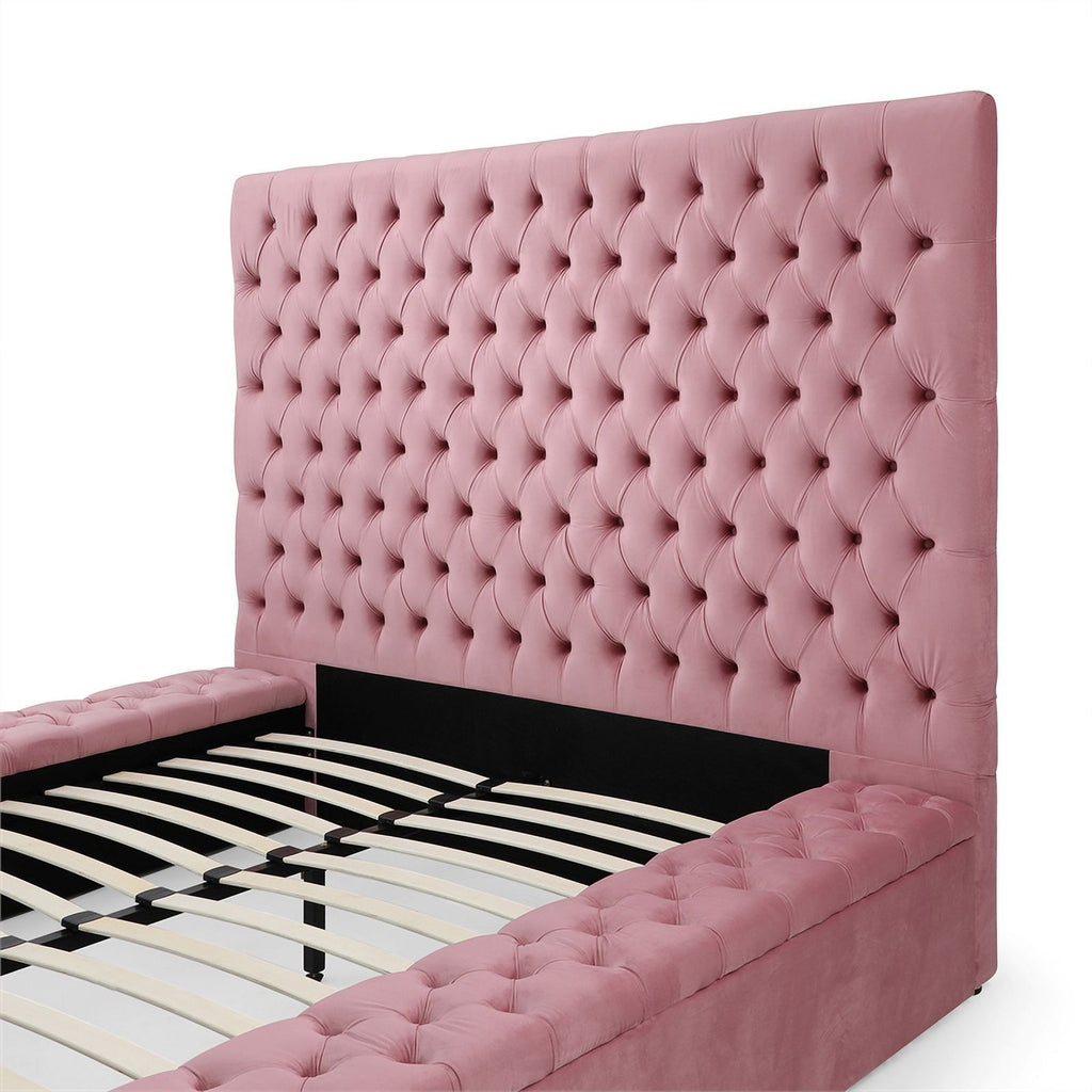 Pink Velvet Upholstered Platform Queen Bed H70561