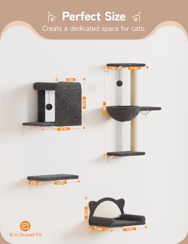 Cat Wall Shelves 4-in-1 Climbing Wall Furniture Set with Scratching Posts, Cat Bed & Sofa, Gray Z1048