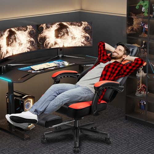 Grey Ergonomic Gaming Chair with Footrest and Massage Lumbar Support Q4595