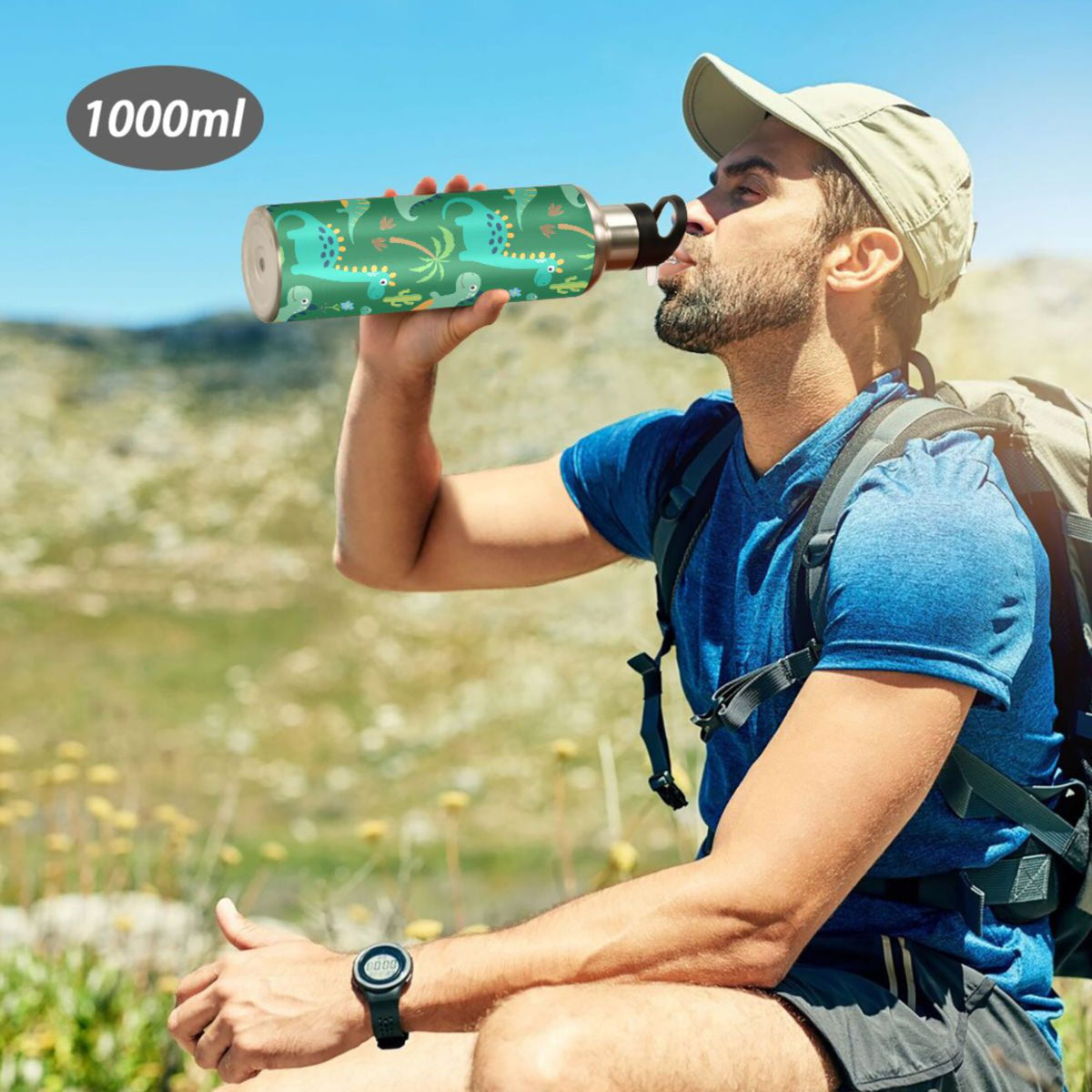 Dinosaur Green Stainless Steel Insulated Water Bottle with Straw Lid P186598