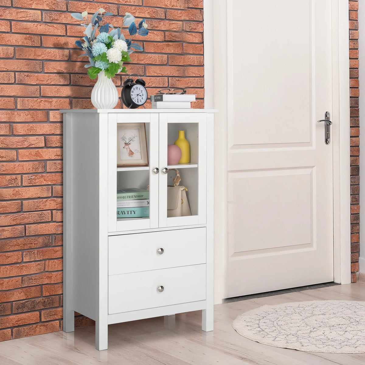 White Free Standing Bathroom Cabinet with Drawer and Shelf E8412