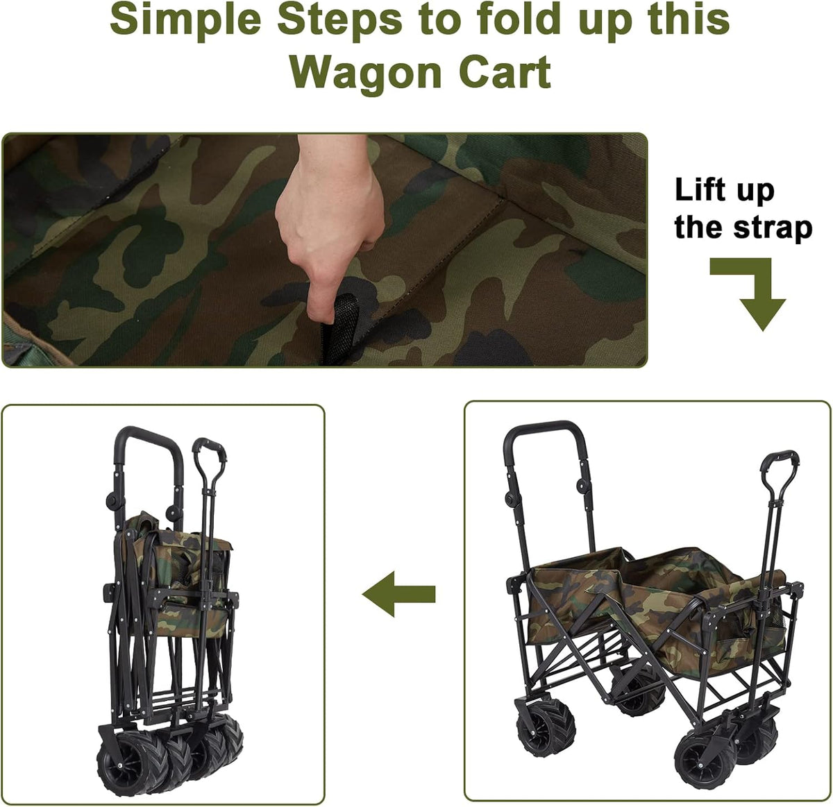 Camouflage Folding Utility Wagon Cart with Removable Canopy H222