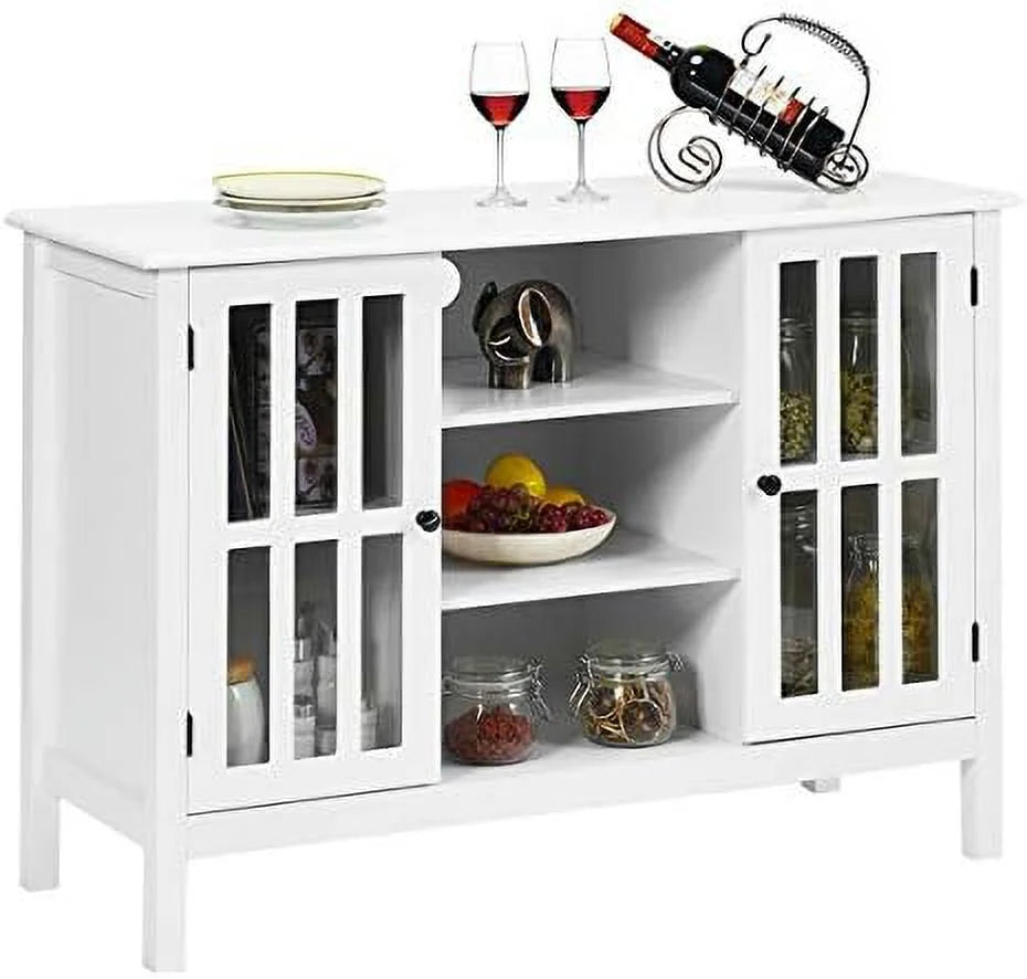 White Modern TV Stand up to 50 Inch with 2 Cabinets and 3 Open Shelves R224905
