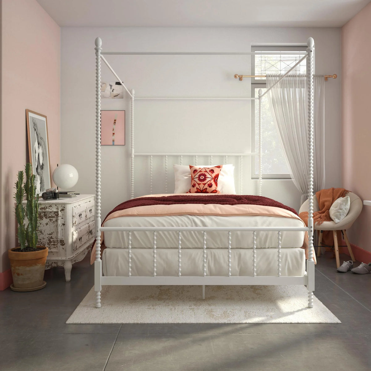 White Queen Canopy Poster Bed Frame Y22567