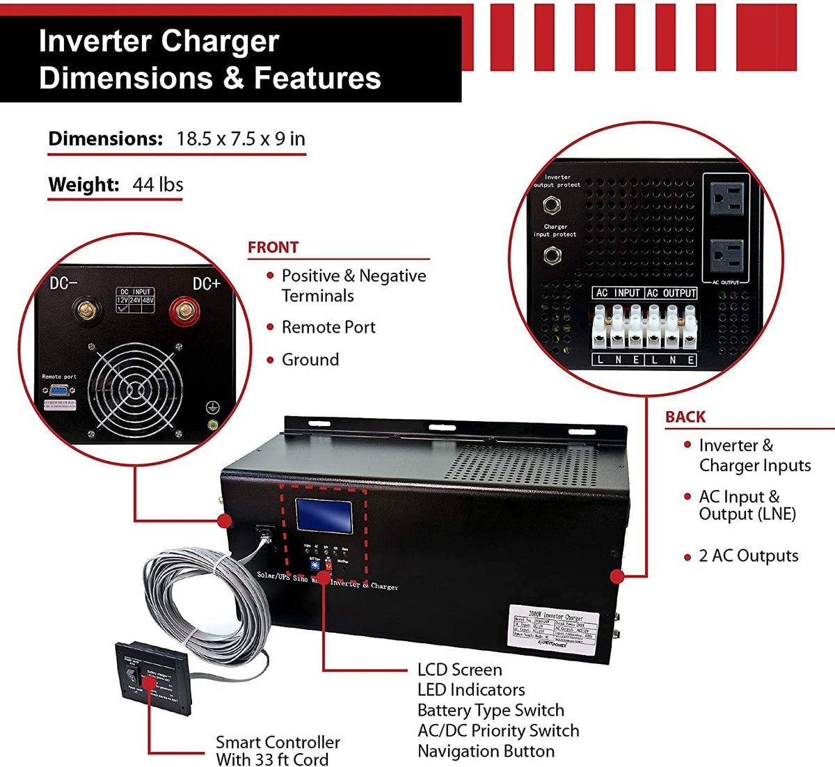 1.3KWH 12V Solar Power System Kit with 300W Mono Solar Panels, 30A MPPT Charge Controller, 2KW Pure Sine Wave Inverter H25848