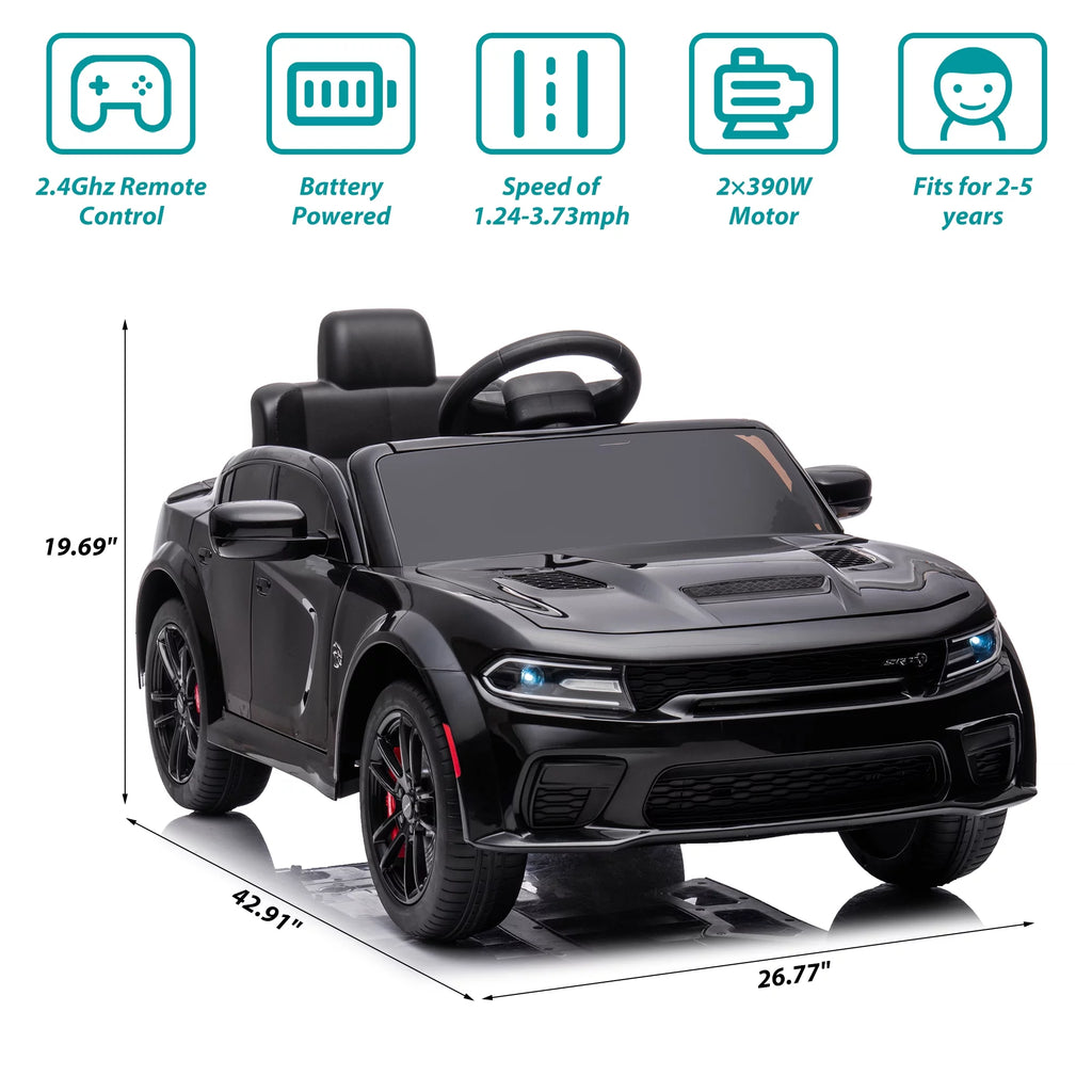 12V Black Dodge Charger Ride On Car with Remote Control J5100