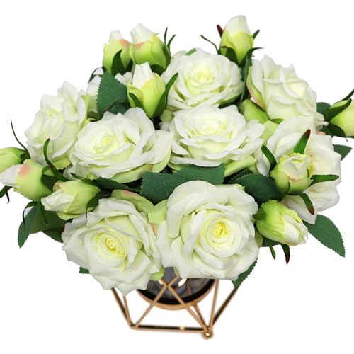 White Peony Faux Silk Peony Bouquet in Vase P632494