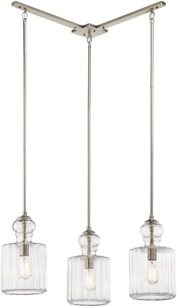 13.75" 1 Light Pendant with Clear Ribbed Glass in Brushed Nickel S223