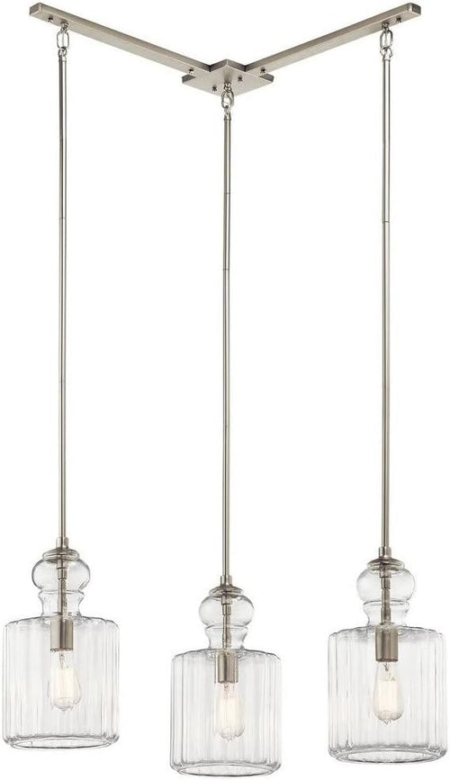 13.75" 1 Light Pendant with Clear Ribbed Glass in Brushed Nickel S223