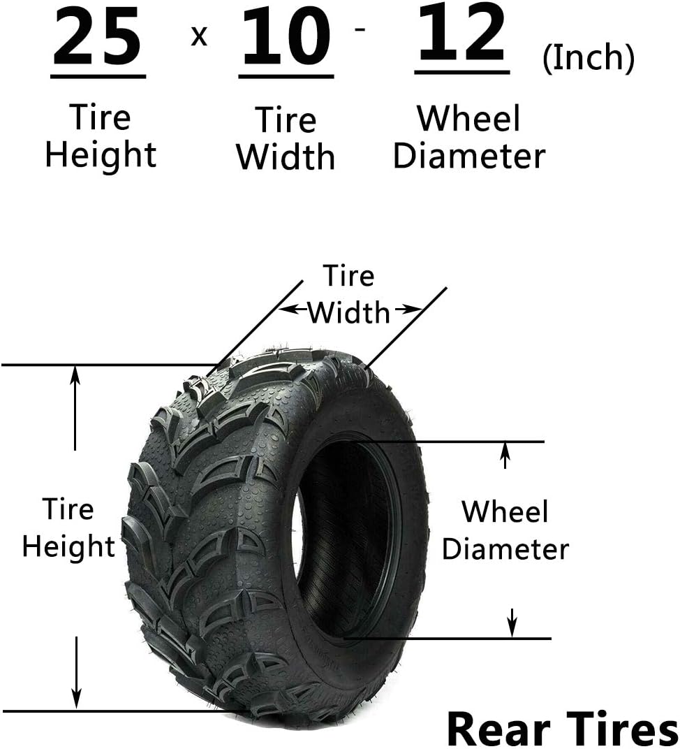 Set of 4 All Terrain ATV UTV Tires 25x8-12 Front 25x10-12 Rear 6PR U7692
