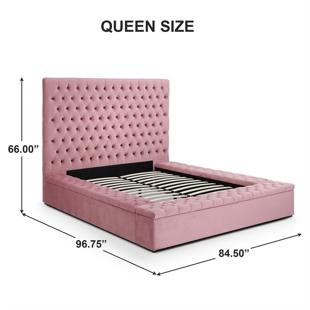 Pink Velvet Upholstered Platform Queen Bed H70561