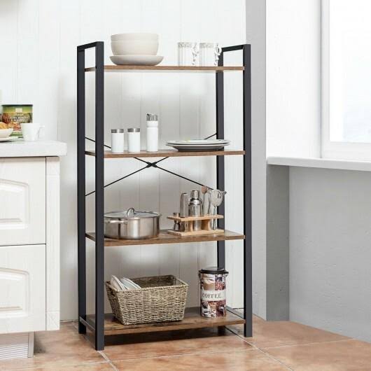 4-Tier Rustic Brown Bookshelf Storage Rack K497