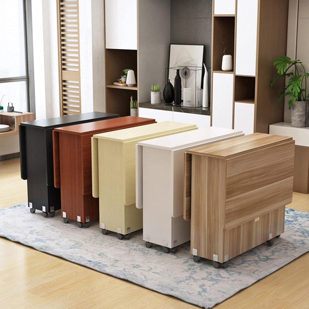 Expandable Rectangle Wood Drop Leaf Dining Table with 6 Wheels W341054