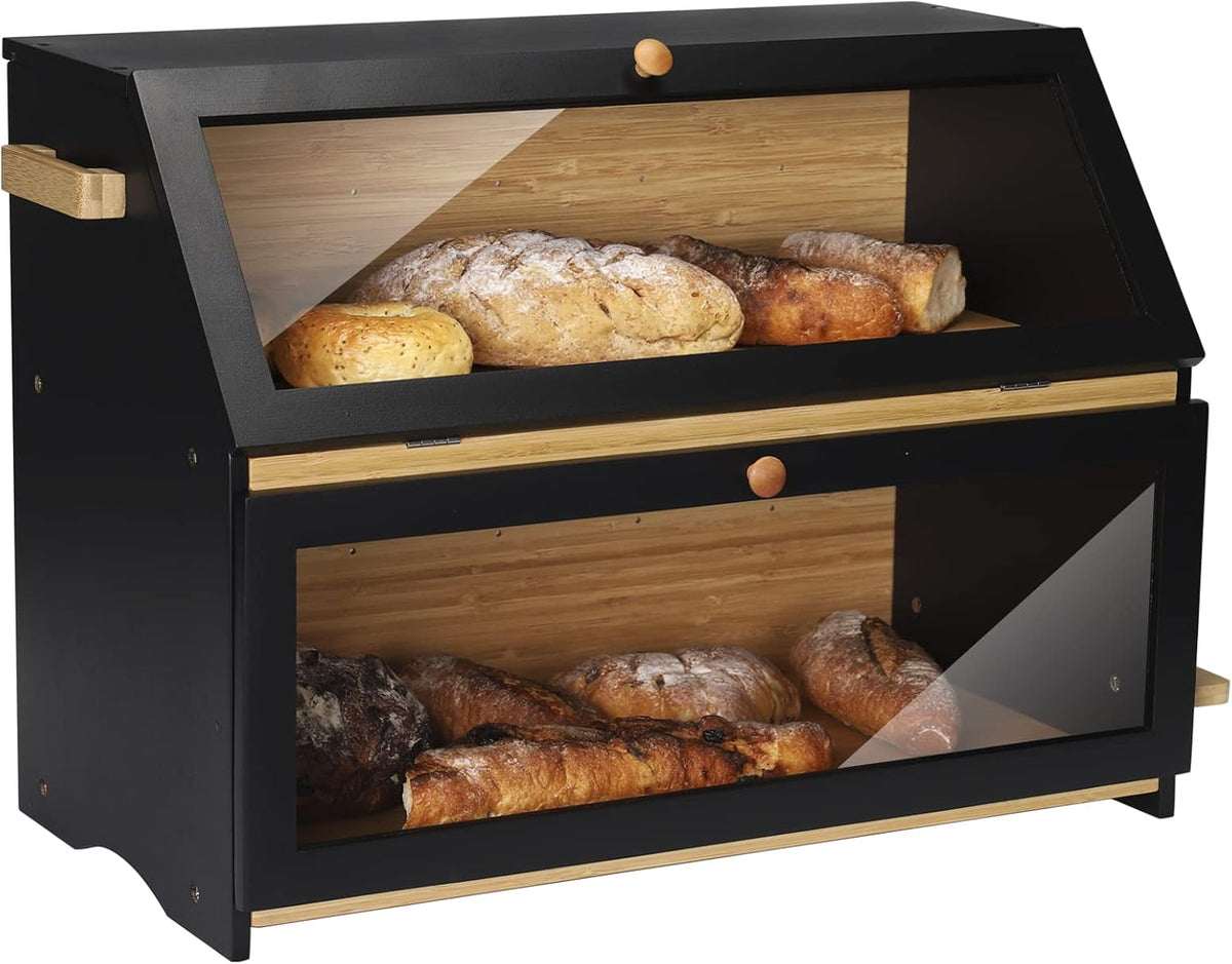 Double Extra Large Wooden Bread Box with Cutting Board S7173