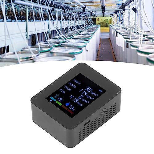 6 in 1 CO2 Meter Humidity Temperature PM2.5 TVOC HCHO Detector Black U247593