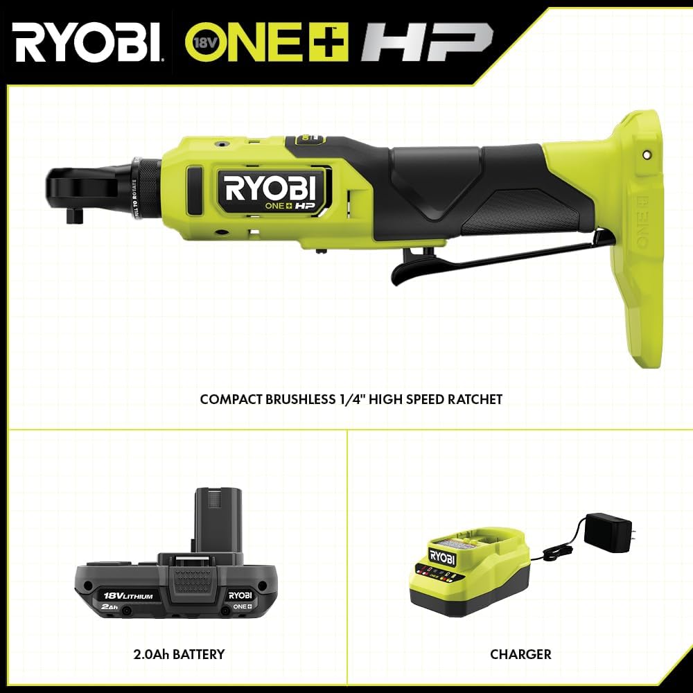 18V 1/4" Brushless Cordless Compact Electric Ratchet Kit with 2.0Ah Lithium Battery and Charger W51967