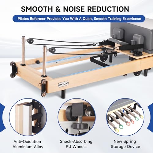Foldable Wood Pilates Reformer with Sitting Box, Jump Board and Anti-Slip Mat Z5810