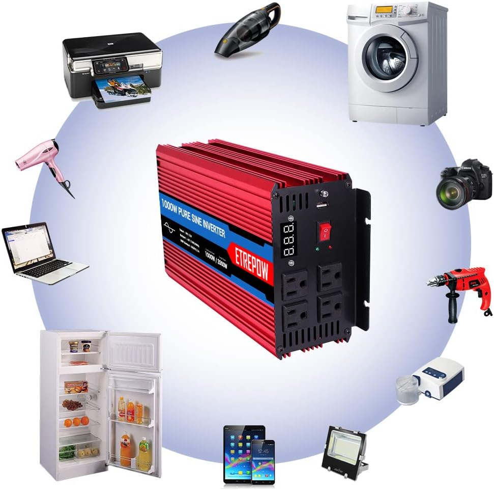 1000 Watt Pure Sine Wave Power Inverter 12V DC to 110V AC N90856