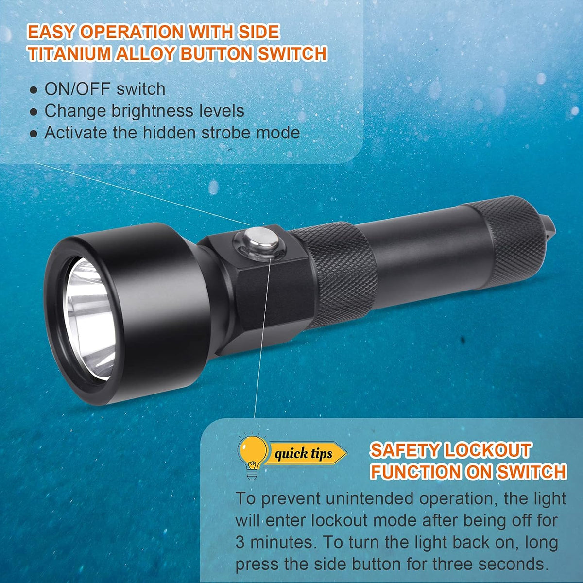 1300 Lumens IPX-8 Waterproof Dive Light F441
