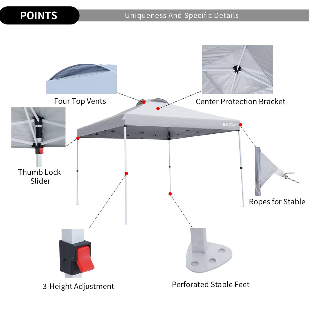 Grey 10x10ft Pop Up Outdoor Canopy Tent with Wheeled Carrying Bag X380