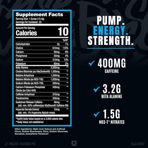 25 Servings Pre Workout with Caffeine (Baja Burst) V693025