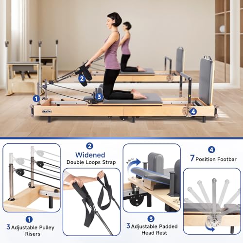 Foldable Wood Pilates Reformer with Sitting Box, Jump Board and Anti-Slip Mat Z5810