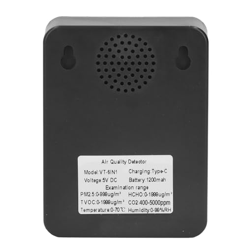 6 in 1 CO2 Meter Humidity Temperature PM2.5 TVOC HCHO Detector Black U247593