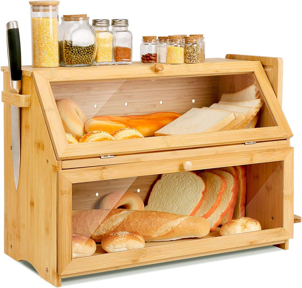 Double Extra Large Wooden Bread Box with Cutting Board S7173