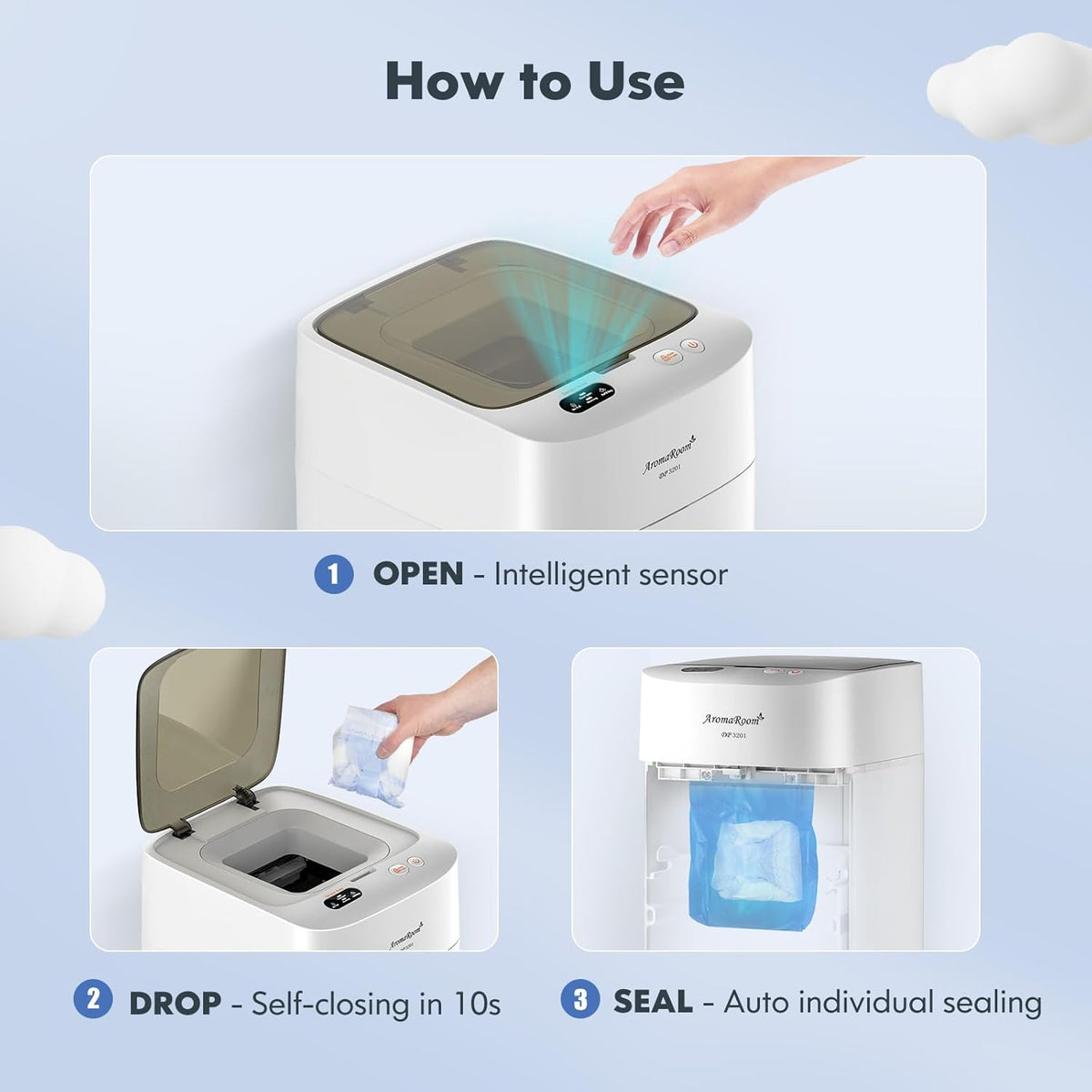 Diaper Pail Odor-Locking Individually Sealed Baby Diaper Pail Smart Trash Can Full-Automatic Packing Self-Changing C687