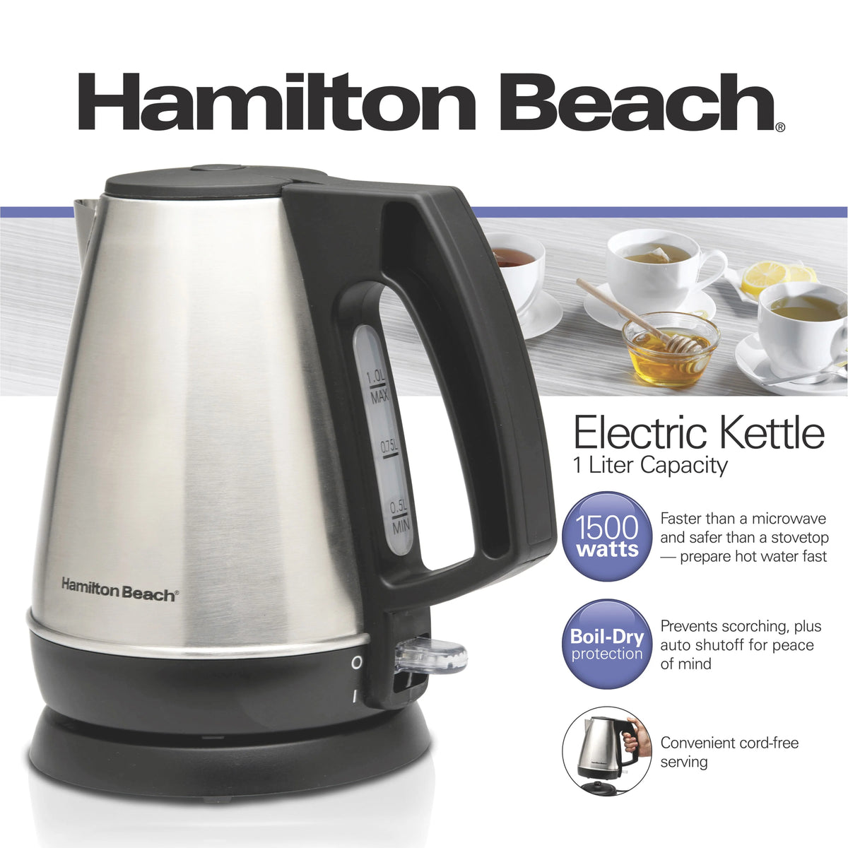 1 Liter Stainless Steel and Black Electric Kettle L51508
