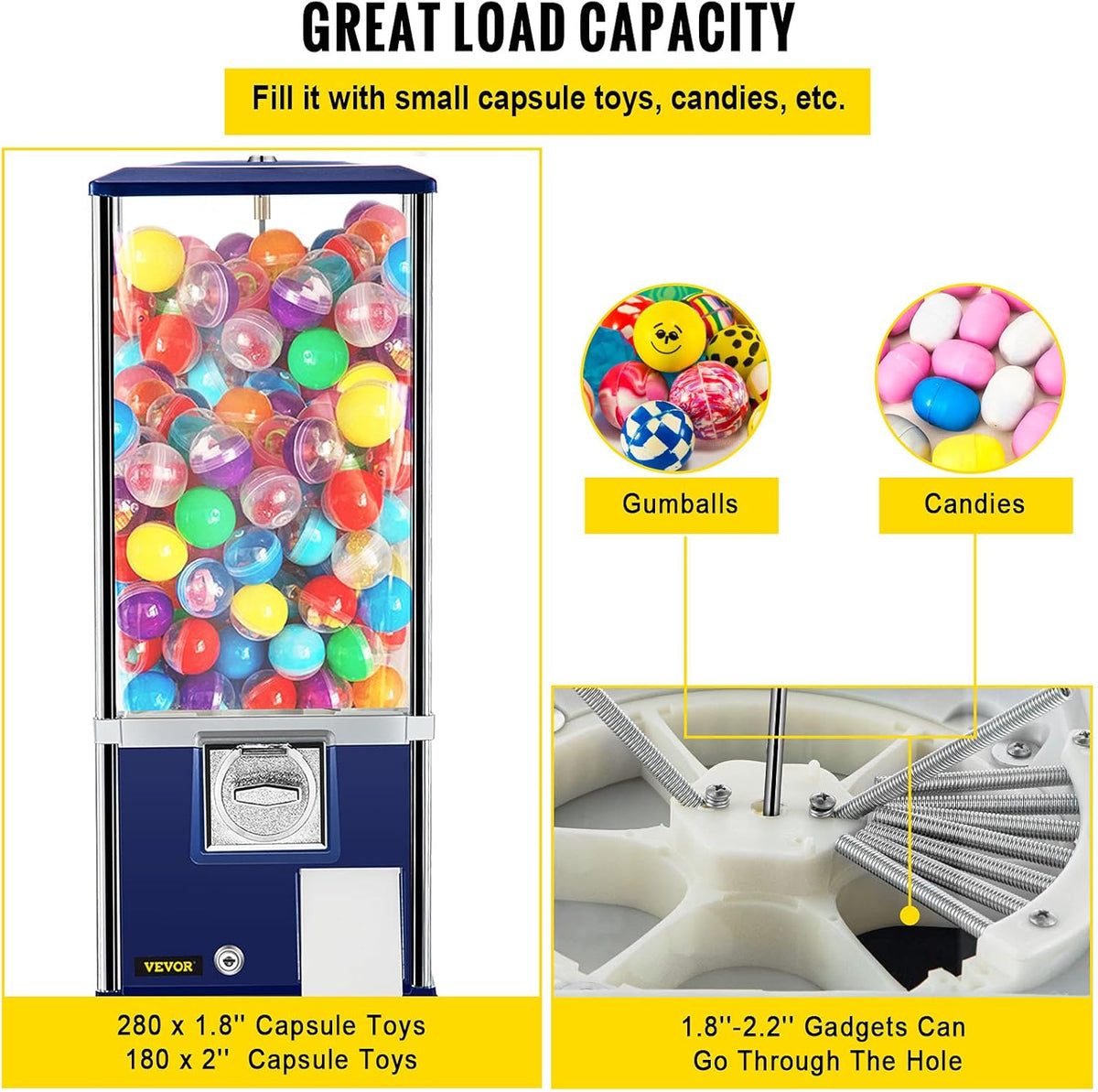 25.2 Height Blue Candy Gumball Vending Machine H5348