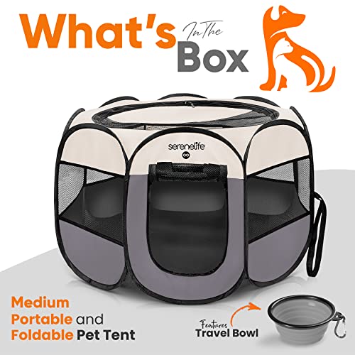 8-Panel Foldable Pet Playpen with Food/Water Bowl, Red D550601