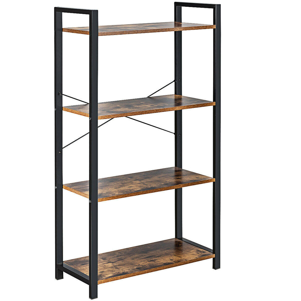 4-Tier Rustic Brown Bookshelf Storage Rack K497