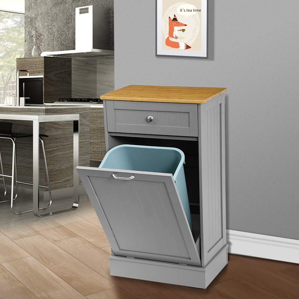 White Tilt Out Trash Cabinet with Cutting Board M3092