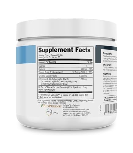 Creatine Monohydrate Powder with HMB, 30 Servings, Unflavored B372