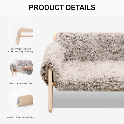 Cat Couch Bed with Removable Mattress Cover (Plush Beige) A60550