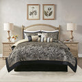 Black 7 Piece Cal King Faux Silk Down Alternative Comforter Set D176