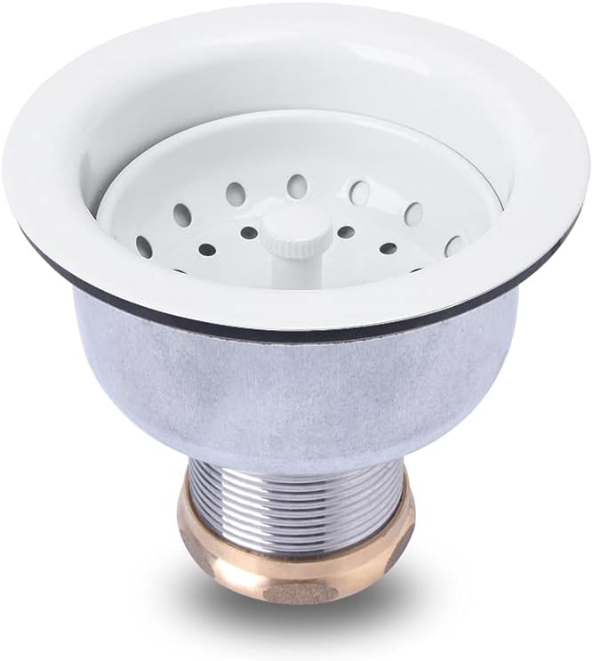 3-1/2 Deep Cup Stainless Steel Kitchen Sink Drain Assembly with Fixed Post Basket W2912