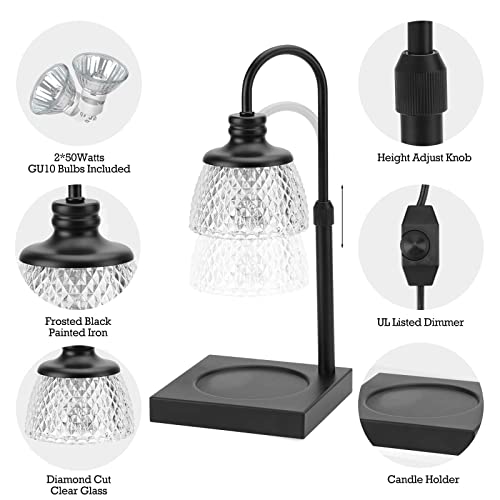 Black Electric Candle Warmer Lamp with 2 Bulbs Height Adjustable Dimmer B513322