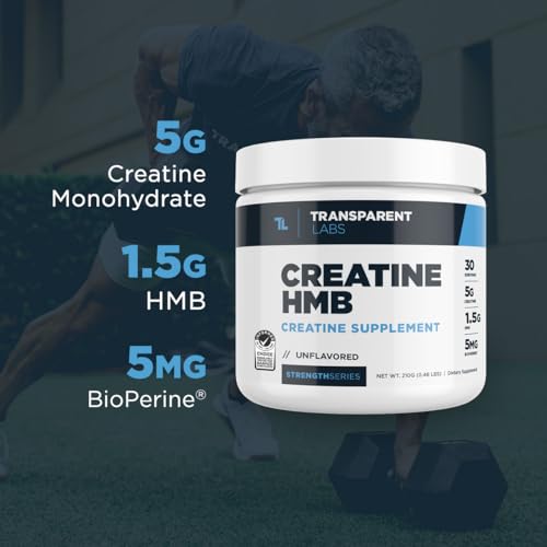Creatine Monohydrate Powder with HMB, 30 Servings, Unflavored B372