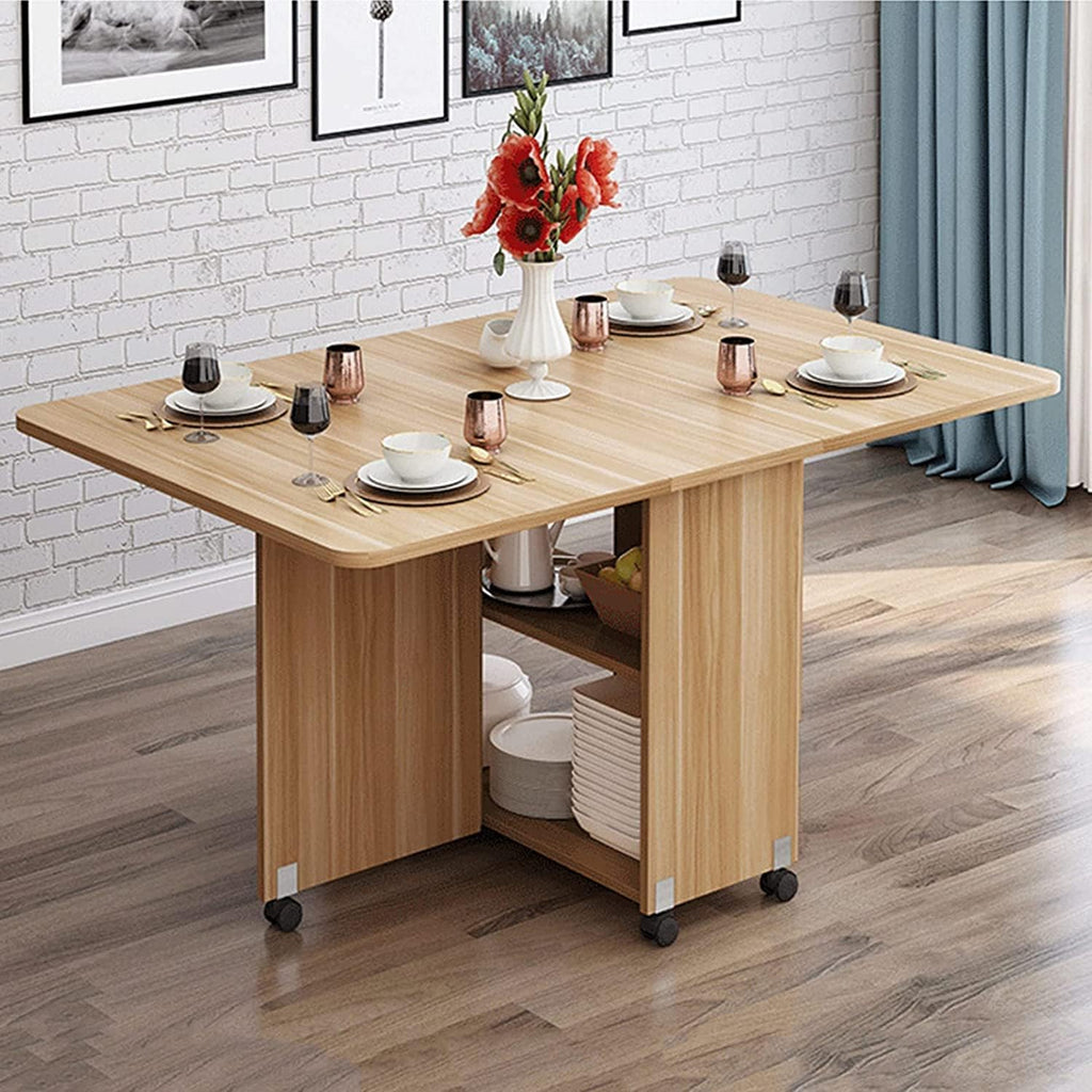 Expandable Rectangle Wood Drop Leaf Dining Table with 6 Wheels W341054