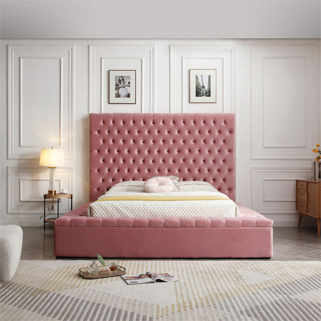 Pink Velvet Upholstered Platform Queen Bed H70561