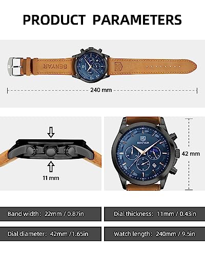 Mens Watch Analog Quartz Chronograph Waterproof Luminous Date Stainless Steel Bracelet W9658