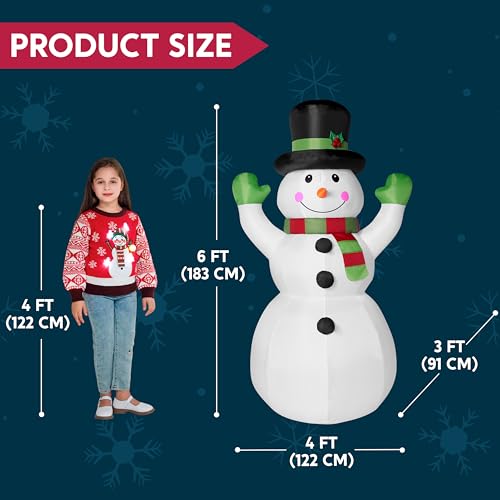 6 FT Tall Christmas Inflatables Snowman with Built-in LEDs R737