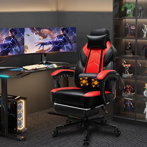 Grey Ergonomic Gaming Chair with Footrest and Massage Lumbar Support Q4595