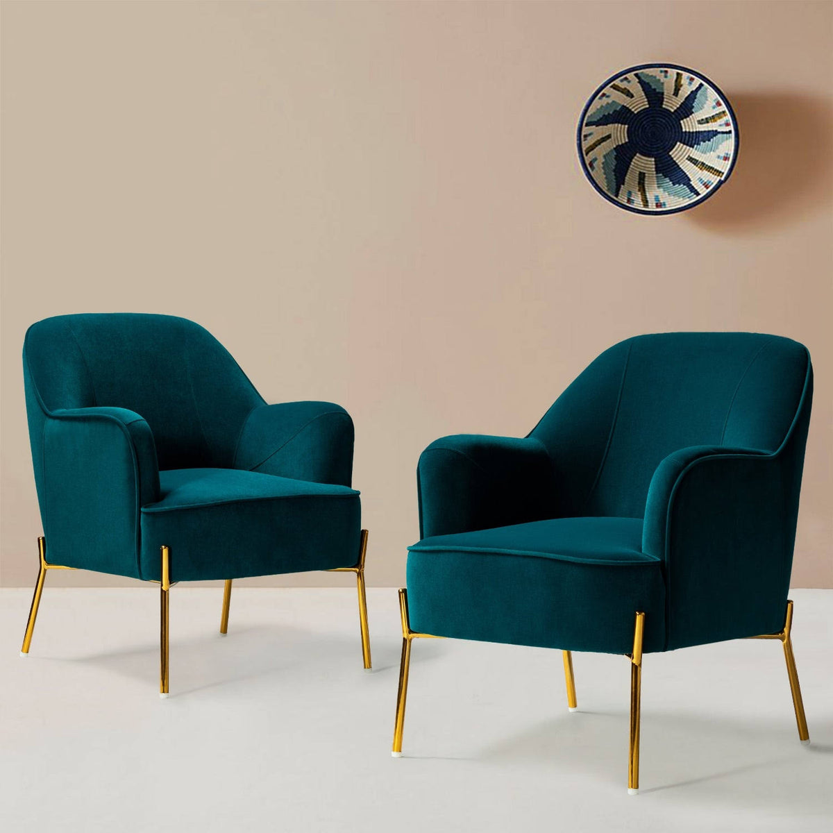 Teal Accent Chair with Gold Legs, Set of 2 K279