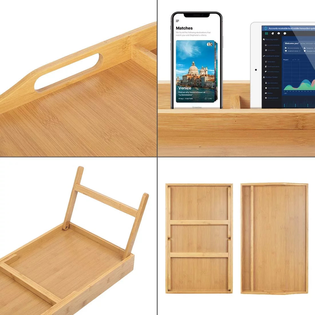 Bamboo Bed Tray Table with Handles Folding Legs P577786