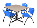 Beige Square Breakroom Table with 4 Blue Stack Chairs N7037
