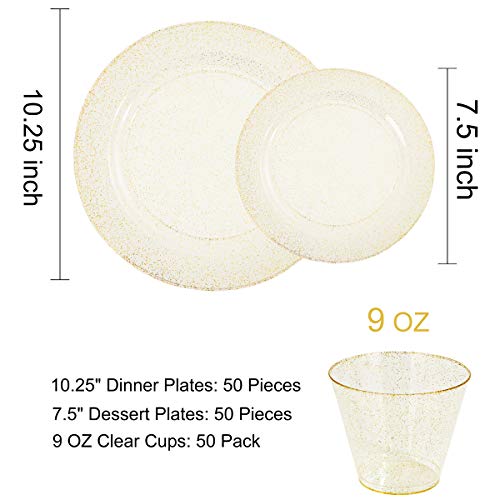 350 Pieces Gold Glitter Disposable Dinnerware Set J8423